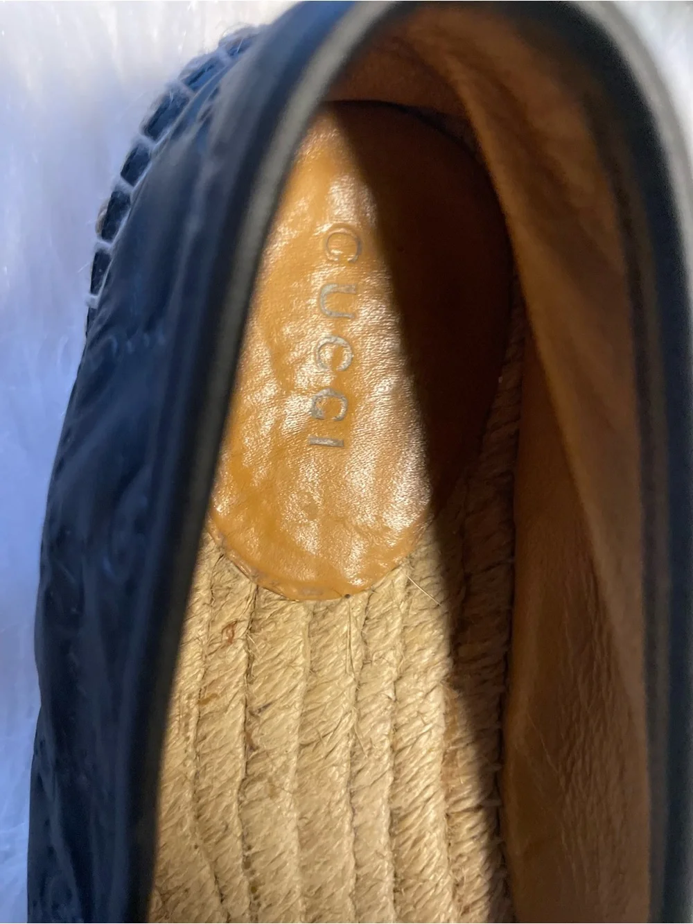 Authentic Gucci women Black Leather Espadrille Loafers